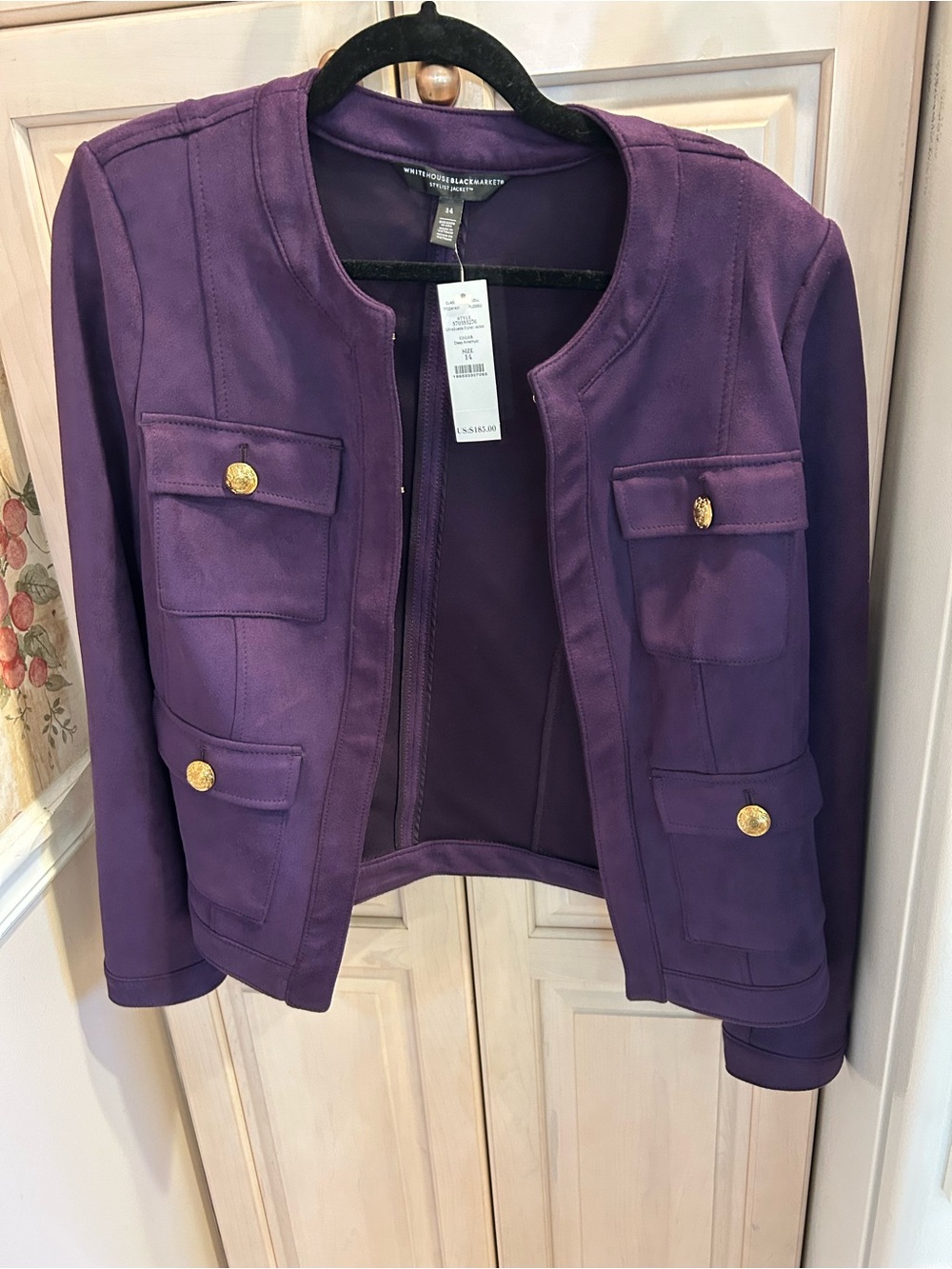 White House Black Market Purple Ultra Suede Stylist Jacket Size 14 NWT